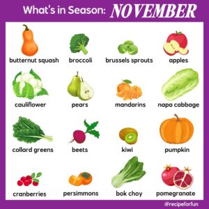 An illustrated infographic of what produce is in season in November.
