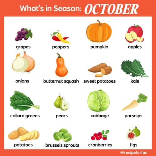 An illustrated infographic of what produce is in season in October.