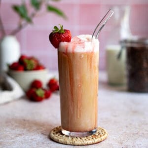 Feature image of a iced strawberry latte.