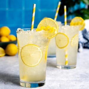 feature image of a homemade Italian lemon soda, also called a limonata.