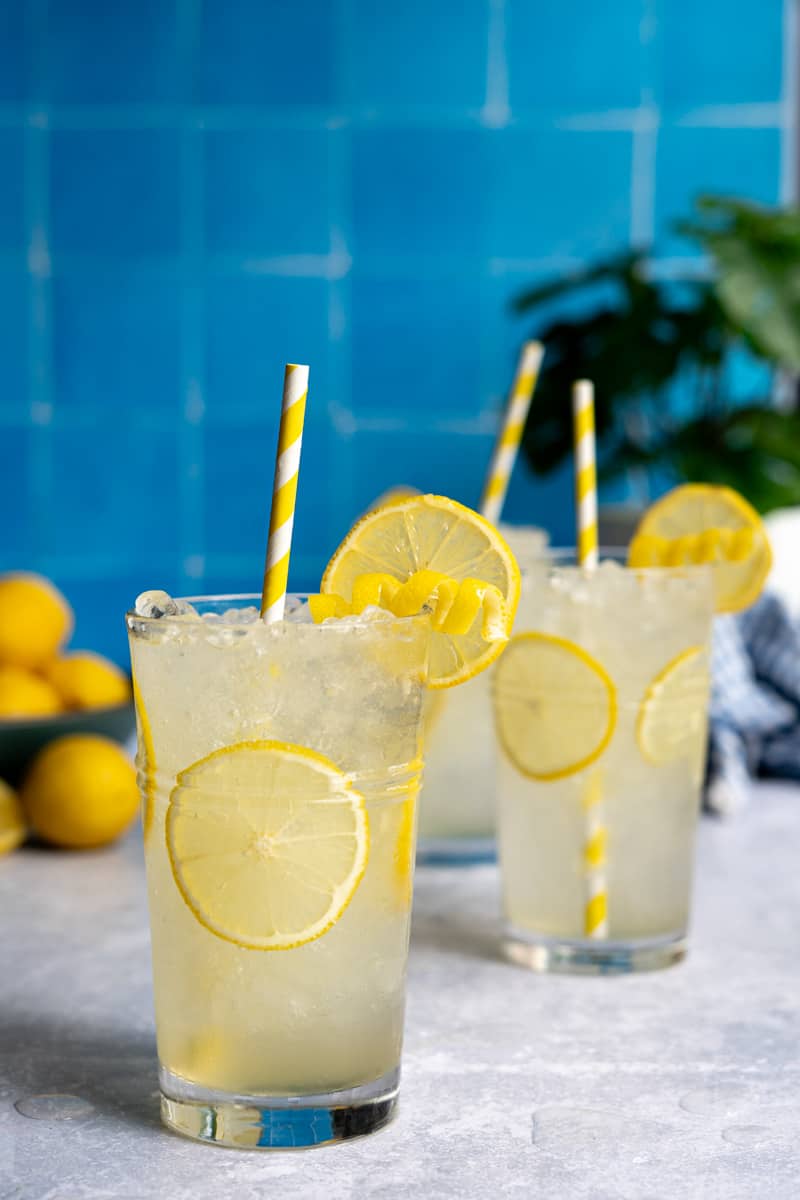 Finished shot of a homemade Italian lemon soda, or limonata.