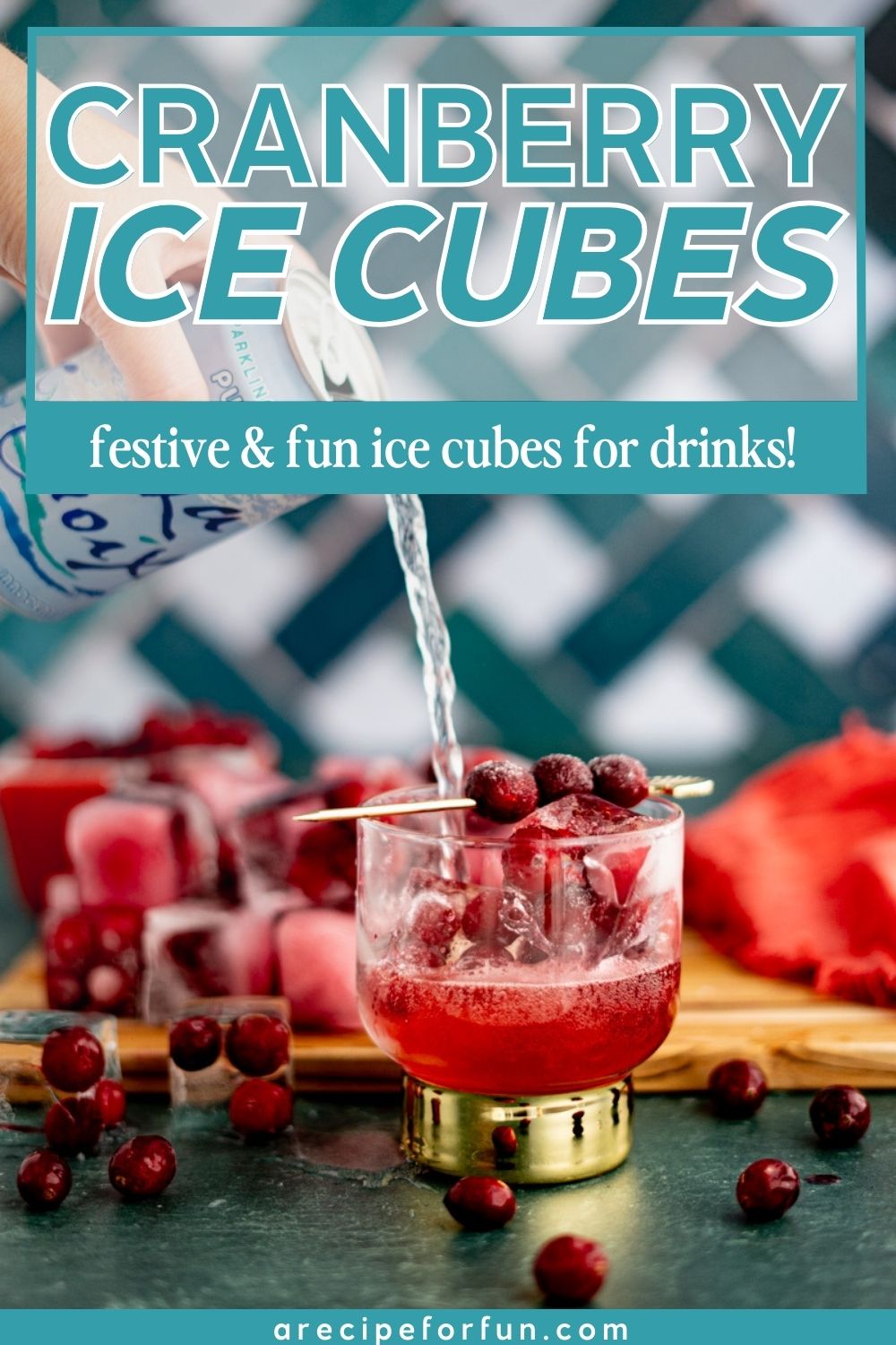 Pinterest Pin for a post about a recipe for cranberry ice cubes.