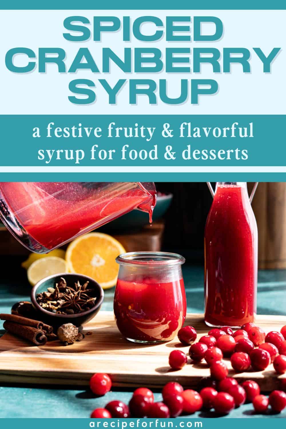 Pinterest Pin for a post about a recipe for a spiced cranberry syrup recipe.