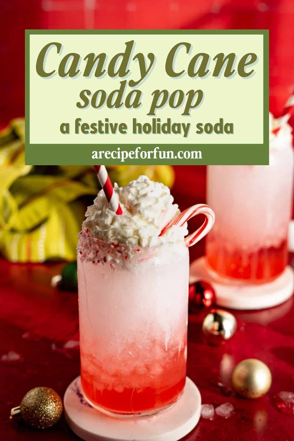 Pinterest Pin for a post about a recipe for a candy cane soda.