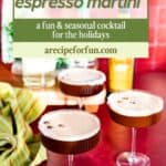 Pinterest Pin for a post about a recipe for a peppermint espresso martini.