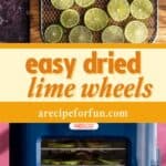 A pinterest pin for a recipe for dehydrated lime wheels for a garnish for drinks.