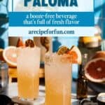 A pinterest pin for a zero proof paloma mocktail beverage recipe.