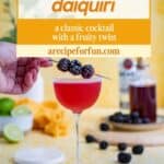 Pinterest Pin for a post about a recipe for a blackberry daiquiri cocktail.