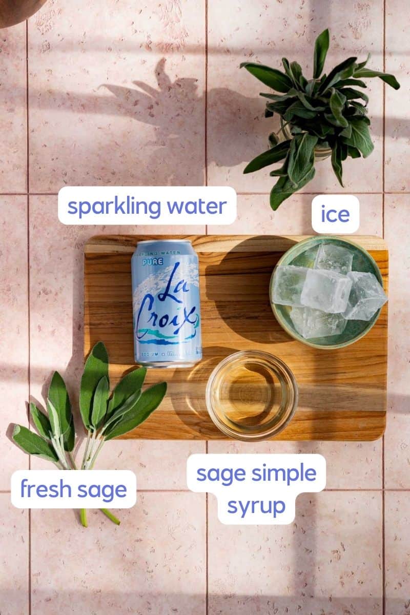 A labeled ingredient shot for a homemade sage soda recipe.